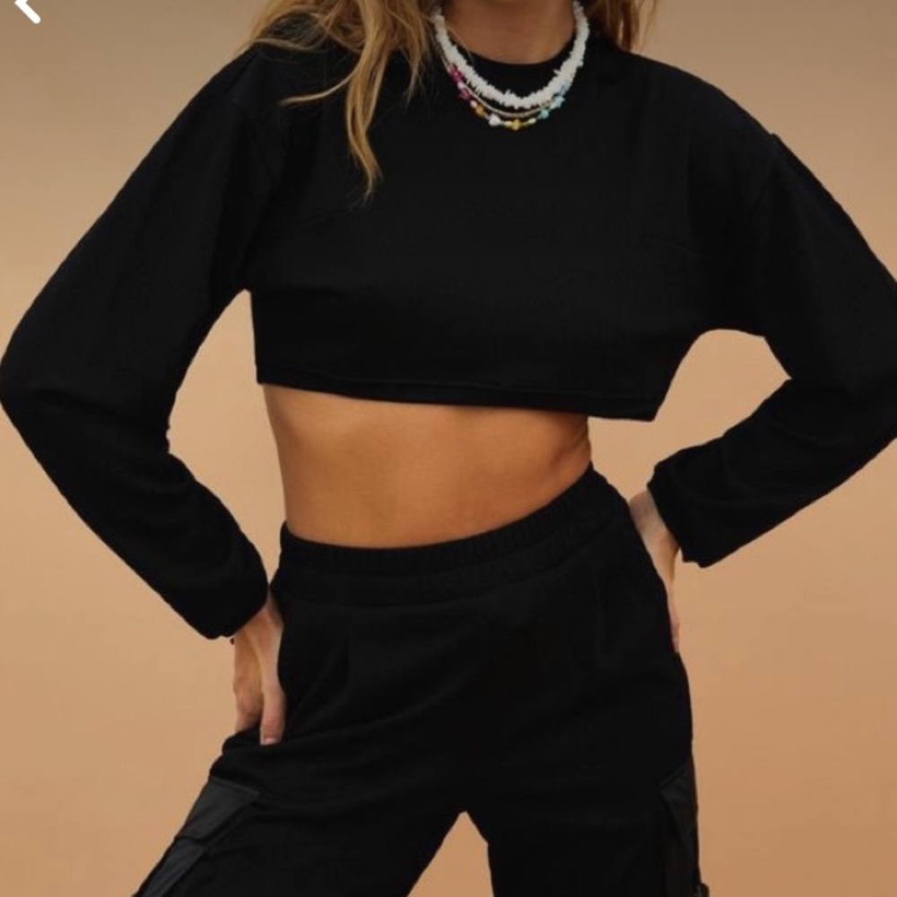 Cropped corset long sleeve sweater knit top